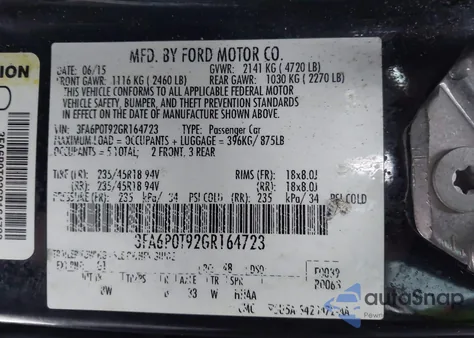 2016 Ford Fusion Se from USA, damaged, VIN 3FA6P0T92GR164723